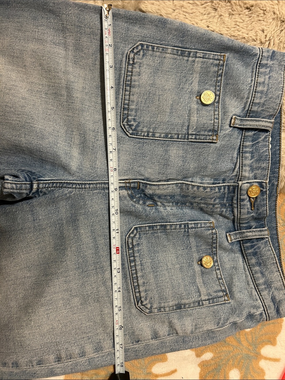 J.CREW • Sailor Wide Leg Trousers Gold Buttons Patch Pockets Jeans - High Rise - Picture 14 of 16